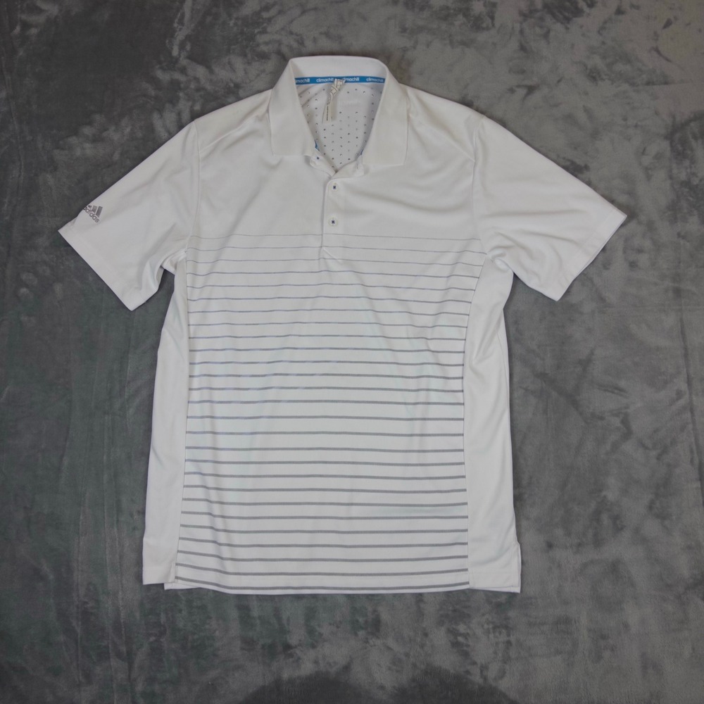 Adidas Climachill Polo Shirt Mens L White Striped Golf Performance Activewear